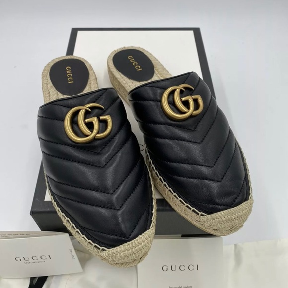 Gucci Marmont Leather GG Espadrille Mules Sz 36.5 EU - Picture 3 of 15